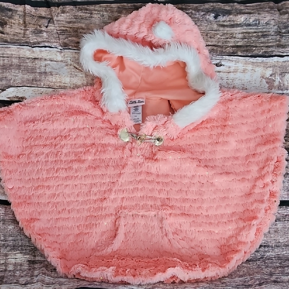 Little Lass Pink Hooded Cape with White Fur Trim